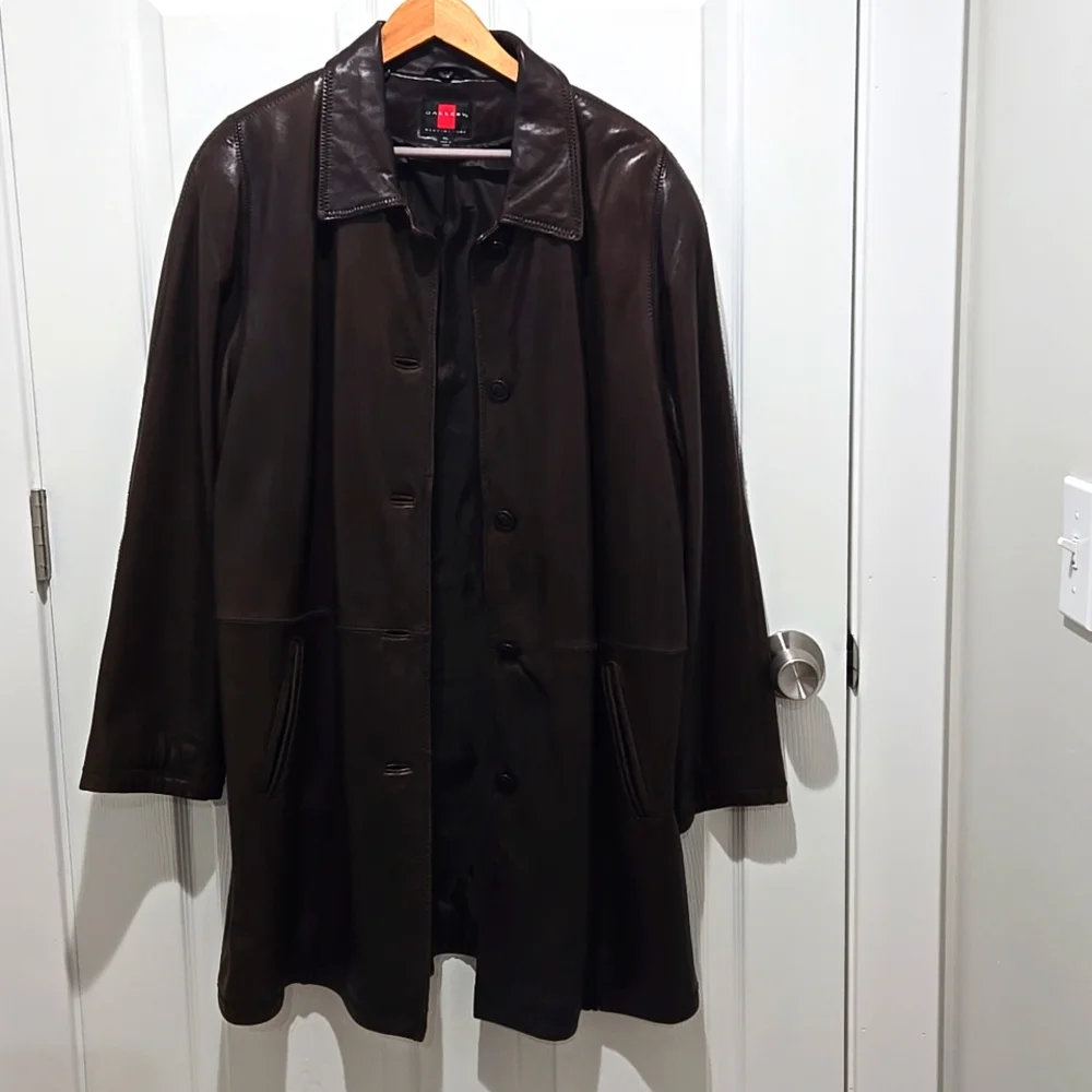 Vintage Gallery genuine lamb leather chocolate brown button down jacket coat XL